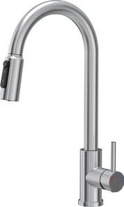 Miscelatore da cucina QUADRON Miscelatore a tre vie CINDY 360°, colore: acciaio, altezza: 42,5 cm Miscelatore da cucina in acciaio inox, estraibile, rubinetto da cucina