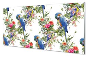 Quadro su vetro acrilico Uccelli su rami con fiori 100x50 cm 2 appendini