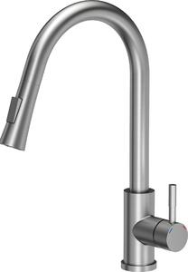 Miscelatore da cucina QUADRON 360°, JULIA SteelQ, colore: acciaio, altezza: 42,5 cm Funzione QFix, miscelatore da cucina in acciaio inox, rubinetto da cucina