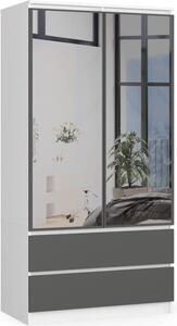 BDW Armadio 2 ante 2 cassetti, specchio, bianco-grigio