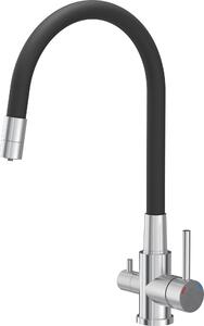 Rubinetto da cucina QUADRON AGNES miscelatore a tre vie 360°, colore: acciaio, altezza: 42,5 cm Rubinetto da cucina in acciaio inox, flessibile, rubinetto da cucina