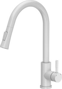 Miscelatore da cucina QUADRON 360°, JULIA SteelQ, colore: bianco, altezza: 42,5 cm Funzione QFix, miscelatore da cucina in acciaio inox, rubinetto da cucina