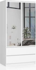 BDW Armadio 2 ante 2 cassetti, specchio, bianco