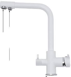 Rubinetto da cucina a 3 vie, in ottone e acciaio inox, girevole a 360 gradi, con due maniglie, BIANCO