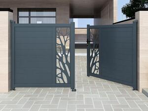 Cancello a battente in kit L357 x H187 cm Alluminio semi traforato con motivi Antracite - LABRIT II