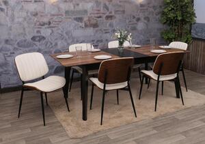 Set di 6 sedie da pranzo HWC-O44, sedia da cucina, in legno curvato in Pelle finta Oeko-Tex ~ aspetto noce, bianco