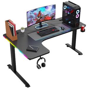 Avalo Scrivania Gaming - 160x100x75 CM - Scrivania Angolare a L - Game Desk con Illuminazione LED - Tavolo - Nero