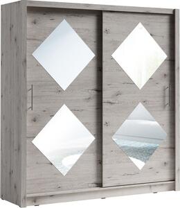 Armadio 2 porte scorrevoli 205 cm con 4 specchi quadrati - rovere Wellington - Collezione OZZULA