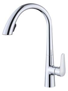 Rubinetto da cucina in acciaio inossidabile 304, miscelatore estraibile, orientabile a 360°, due tipi di getto con la semplice pressione di un pulsante, finitura spazzolata, argento