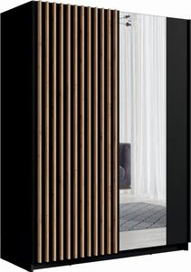 Armadio 2 porte scorrevoli con specchio 200 cm - nero e rovere - Collezione STRANO