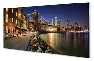 Quadro su vetro acrilico Grattacieli notturni 100x50 cm 2 appendini