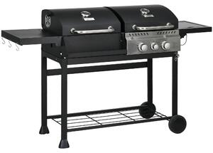 Barbecue a gas, con termometro e piastre di mantenimento del calore, 161 x 54 x 103 cm, nero + argento