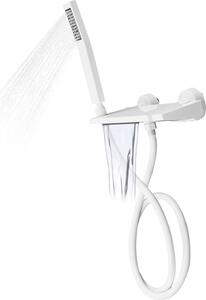 Rubinetto per vasca da bagno da montare a parete, con erogatore a cascata, miscelatore monocomando, dotato di doccetta manuale, in ottone, per acqua calda e fredda, con finitura verniciata bianca