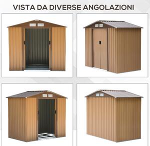 Outsunny Casetta da Giardino Porta Utensili in Lamiera con Porte Scorrevoli, 213x130x185cm, Giallo