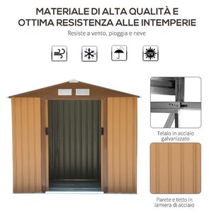 Outsunny Casetta da Giardino Porta Utensili in Lamiera con Porte Scorrevoli, 213x130x185cm, Giallo