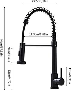 Miscelatore per lavello da cucina – Miscelatore per piano cottura – Doccetta estraibile – Girevole a 360° – 2 tipi di getto – Miscelatore monocomando – Ottone – Finitura nera spazzolata