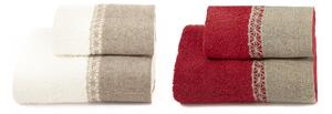 Set Spugna 4 Pezzi Asciugamani Viso + Ospite con Balza e Trina di Lino Garrini Bryanna Bordeaux