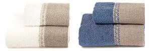 Set Spugna 4 Pezzi Asciugamani Viso + Ospite con Balza e Trina di Lino Garrini Bryanna Denim