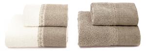 Set Spugna 4 Pezzi Asciugamani Viso + Ospite con Balza e Trina di Lino Garrini Bryanna Beige