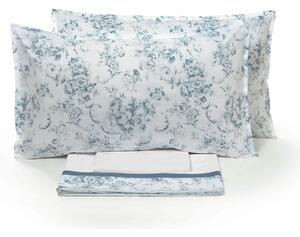 Set Lenzuola Matrimoniale Sopra Sotto e Federe in Percalle di Cotone Garrini Samantha Blu