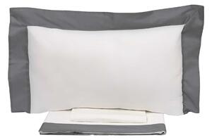 Set Lenzuola Sopra Sotto e Federe Bordi in Raso Garrini Eveline Avorio/Grigio Varie Misure