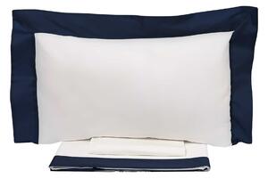 Set Lenzuola Sopra Sotto e Federe Bordi in Raso Garrini Eveline Avorio/Blu Varie Misure