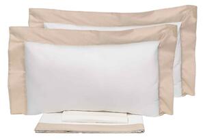 Set Lenzuola Matrimoniale Sopra Sotto e Federe Bordi in Raso Garrini Eveline Avorio/Beige
