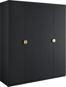 Armadio 4 porte nero strutturato e dorato – 2 appendiabiti + 4 scaffali – Collezione MONDO