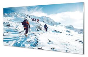 Quadro su vetro acrilico Arrampicata in montagna inverno 100x50 cm 2 appendini