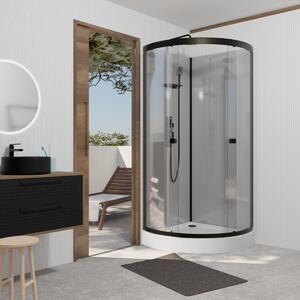 Doccia completa Marwell doccia completa Grey Style Round 215x90x90cm - doccia prefabbricata con vetro temperato da 5 mm - con ripiano per utensili da doccia