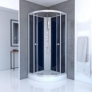 Doccia completa MARWELL Doccia completa Night Blue 85 x 85 x 225 cm - Doccia rotonda con ingresso frontale - Cabina doccia con profili in alluminio di alta qualità - Altezza ingresso 15 cm