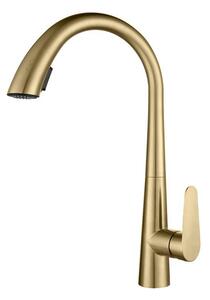 Rubinetto da cucina in acciaio inossidabile 304, miscelatore estraibile, orientabile a 360°, due tipi di getto con la semplice pressione di un pulsante, finitura spazzolata, dorato