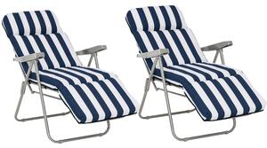 Outsunny lettino prendisole Sdraia da Giardino da terrazzo pieghevole arredamento giardino Reclinabili  a Righe con Braccioli, bianco e blu