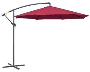 Outsunny Ombrellone da Giardino Decentrato Φ2.95m con Struttura in Metallo, 8 Braccia, Manovella, Base a Croce, Rosso Scuro | Aosom