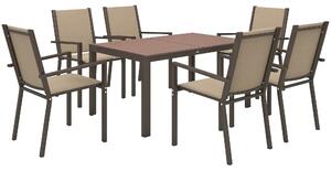 Outsunny Set da Giardino 7 Pezzi in Plastica con 6 Sedie Impilabili e Tavolo Rettangolare, Kaki e Marrone | Aosom Italy