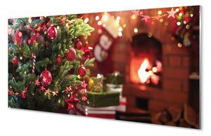 Quadro su vetro acrilico Regali delle palline dell'albero di Natale 100x50 cm 2 appendini