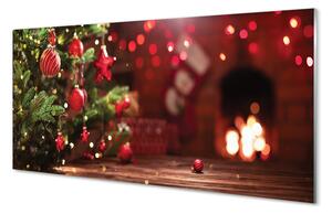 Quadro su vetro acrilico Regali delle palline dell'albero di Natale 100x50 cm 2 appendini