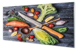 Pannello paraschizzi cucina Coltello di patate dolci spinaci e pomodoro 100x50 cm