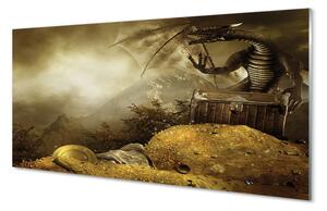Quadro su vetro acrilico Nuvole di draghi di montagna oro 100x50 cm 2 appendini