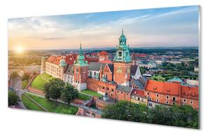 Quadro su vetro acrilico Castello di Cracovia Panorama Sunrise 100x50 cm 2 appendini