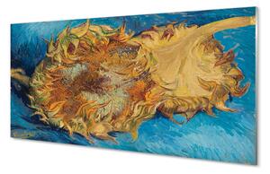 Quadro su vetro acrilico Fiori di girasoli d'arte 100x50 cm 2 appendini