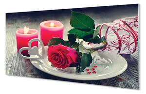Rivestimento parete cucina Cuore di rosa con candele 100x50 cm