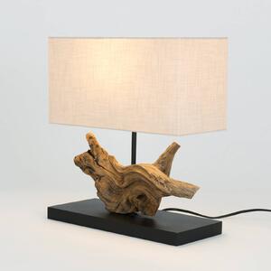 Holländer Lampada da tavolo Lipari, colore legno/beige, altezza 41 cm, lino