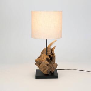 Holländer Lampada da tavolo Filicudi, beige/legno, altezza 60 cm, lino