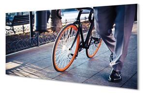 Quadro su vetro acrilico Città delle gambe per bici 100x50 cm 2 appendini