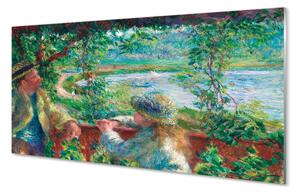 Quadro su vetro acrilico Incontro d'arte vicino al lago 100x50 cm 2 appendini