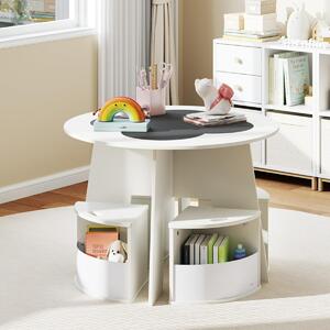 Costway Set tavolo e sedie per bambini 5 pezzi per design salvaspazio, Tavolo rotondo con sgabelli con ripiano di stoccaggio Bianco