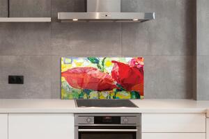 Pannello paraschizzi cucina Fiori rossi 100x50 cm