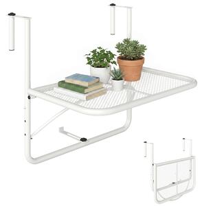 Outsunny Tavolo da Ringhiera Altezza Regolabile, 3 Livelli, in Metallo, Spazio Salvaspazio, 60x56.5x45cm, Bianco|Aosom