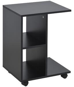 HOMCOM Tavolino da Salotto a C con 2 Ripiani Aperti e 4 Ruote Girevoli, 45x35x58 cm, Nero|Aosom
